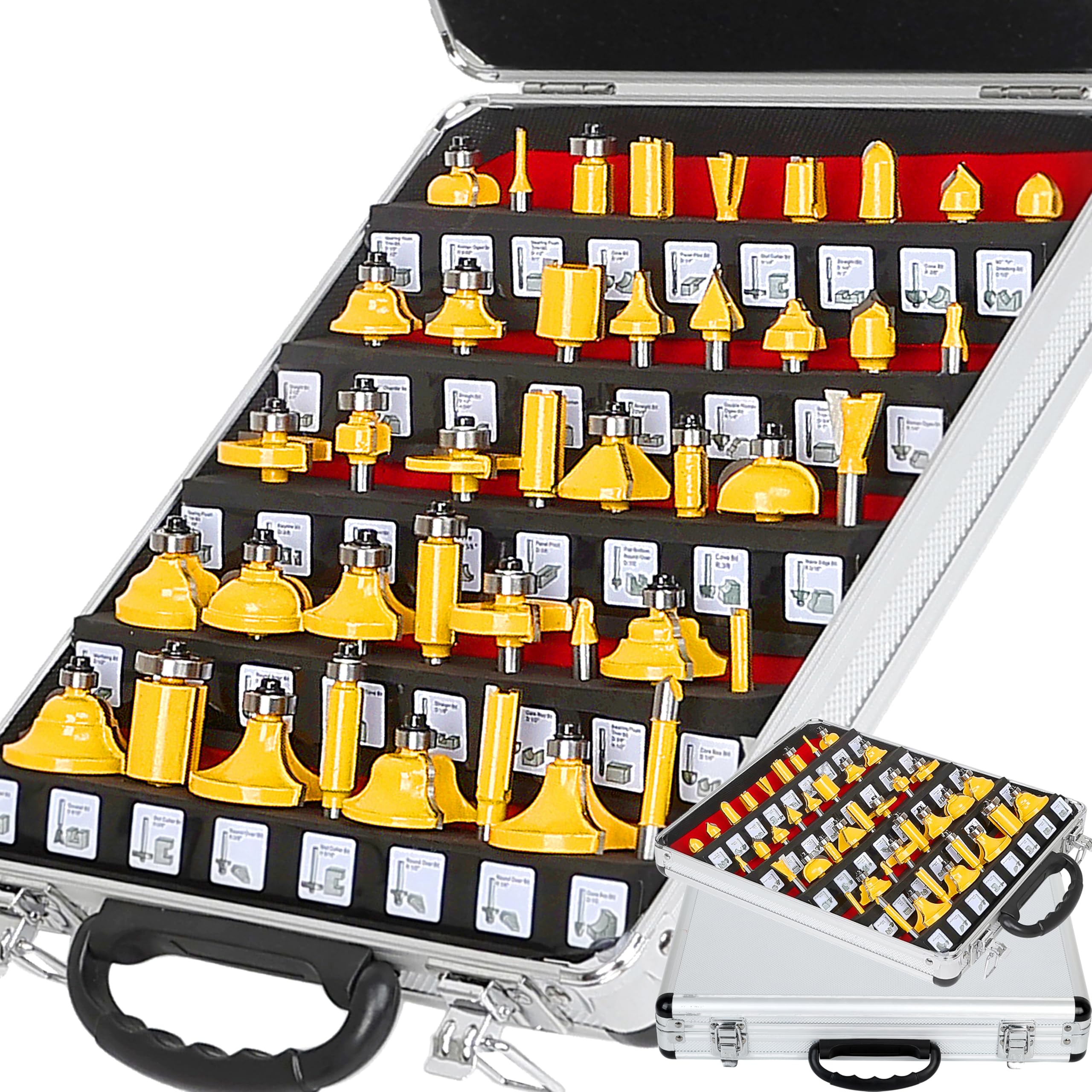 Set di punte per fresatrici da 1/4 di pollice, gambo per porte e cassetti, 41 pezzi, utensili per fresa per lavorazione del legno, set di punte per fresatrici CNC in carburo, utensili per fresa per