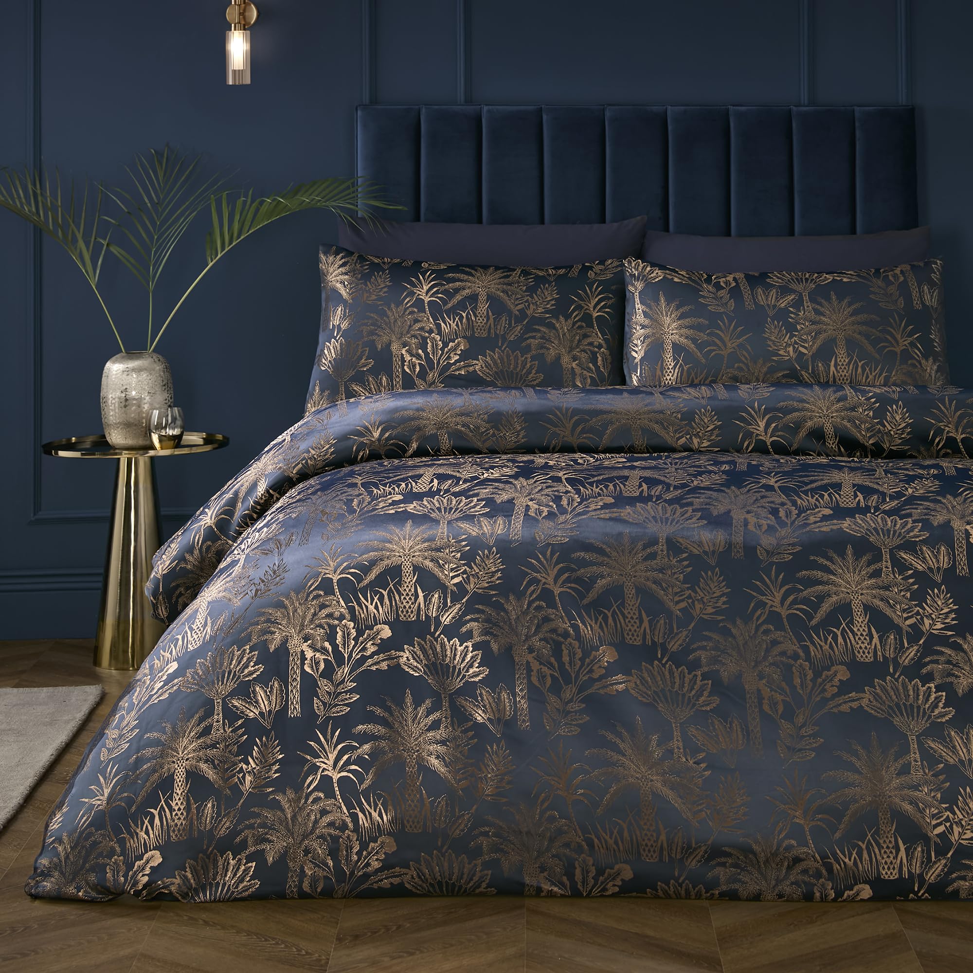 Parure de lit Super King jacquard marine haut de gamme Midnight Palm