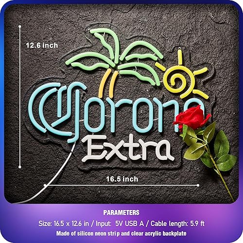 Miniatura 4 de Letrero de neón de Palm Tree Coron Beer para decoración de pared, bar, luces LED de cerveza extra, para hombre, cueva, pub, tienda, fiesta, club,