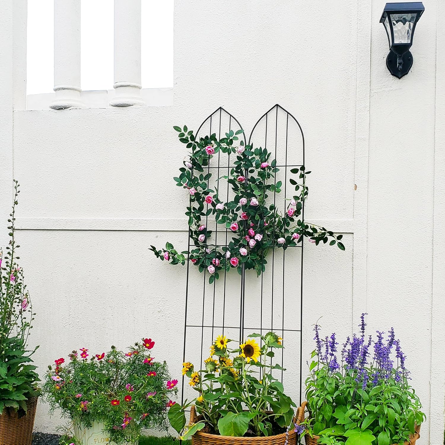 2 Pack Garden Trellis for Vines and Climbing Plants Outdoor, Iron Wire Lattices Grid Panels for Potted Climbing Pergola Cucumber Tomato Rose Vegetable Flower Plant Trellises