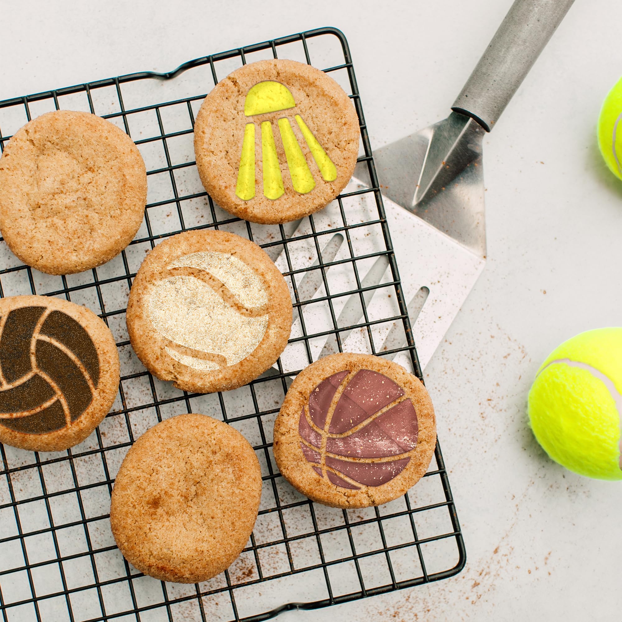NAKLEO Coffee Stencils and Cookies Decoration 14Pcs 7x7 and 11x11cm, Reusable Plastic Baking Templates, Sport Football Balls - Image 3