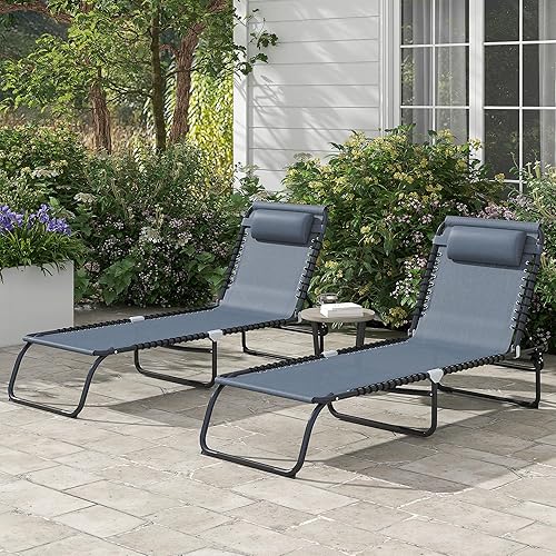 Vista 101 de Outsunny Tumbona plegable, silla de bronceado para patio, tumbona para exteriores con respaldo reclinable de 4 posiciones, asiento de malla Blanco