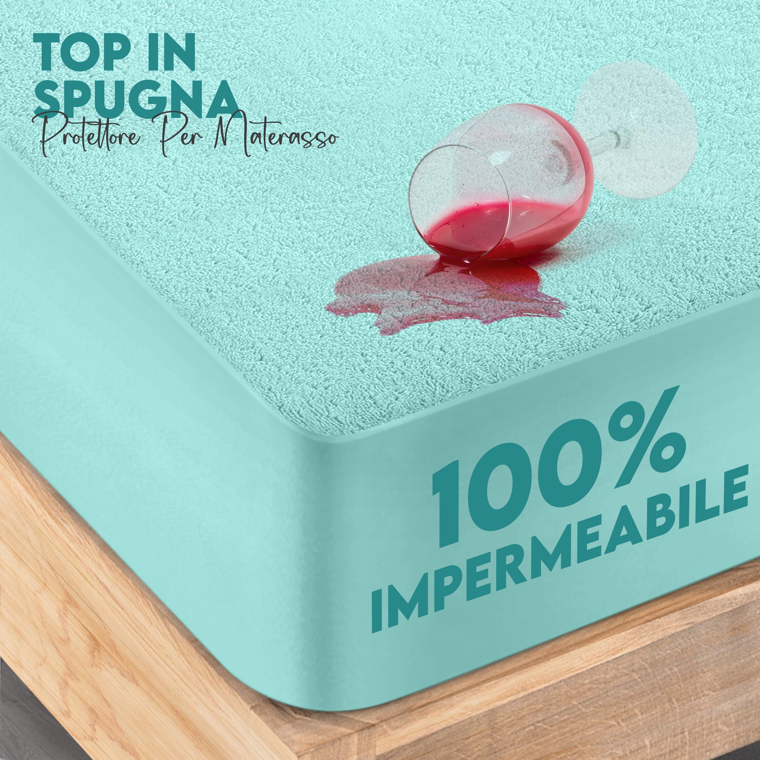 Utopia Bedding Coprimaterasso Una Piazza e Mezza Impermeabile 140 x 200 x 30 cm, Certificato OEKO-TEX, Proteggi Materasso, Traspirante, Lavabile, Stile Montato Tutto Intorno Elastico Blu Spa