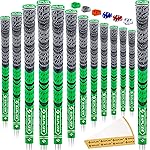 SAPLIZE Cross Cord Golf Grips Set of 13 Grips with Tape or Full Regripping Kit, Std/Mid/Jumbo, Low Taper Design, Multi-compound Hybrid, Anti-Slip Golf Club Grips, CL03 Series, Standard, Green