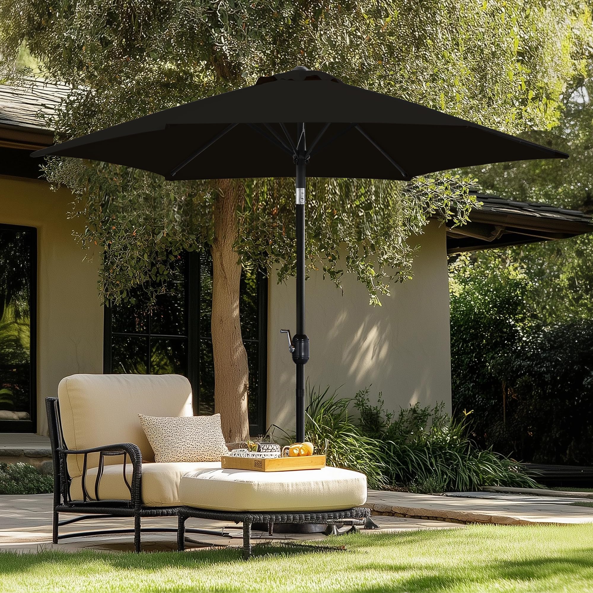 Yaheetech Patio Umbrella, 9FT Outdoor Table Market Umbrella with Push Button Tilt and Crank, Yard Sun Shade with Sturdy Ribs for Garden, Deck, Backyard, Pool, Black : Patio, Lawn &