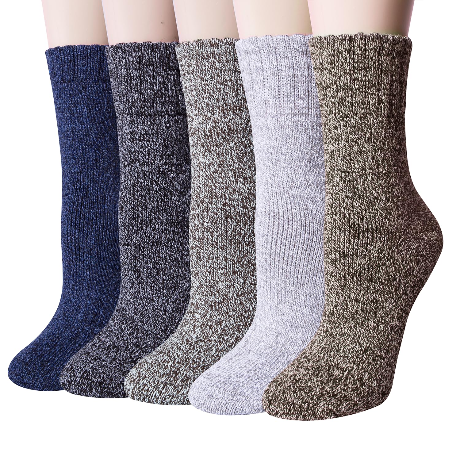YSense 5 Pairs Womens Knit Warm Casual Wool Crew Winter Socks (fits shoe size 5-8) (Style 1(5 pack))