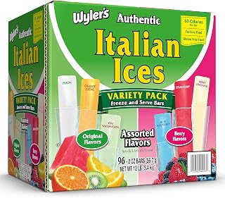 Wyler's Authentic Italian Ice Freezer Bars, Fat-Free Assorted Flavors, 96 Ct 2oz Bars - Real Fruit Juice Refreshers