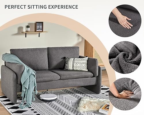 Miniatura 5 de VanAcc Sofá moderno cómodo sofá con reposabrazos integrado, sofá de 3 plazas para sala de estar, gris Bouclé