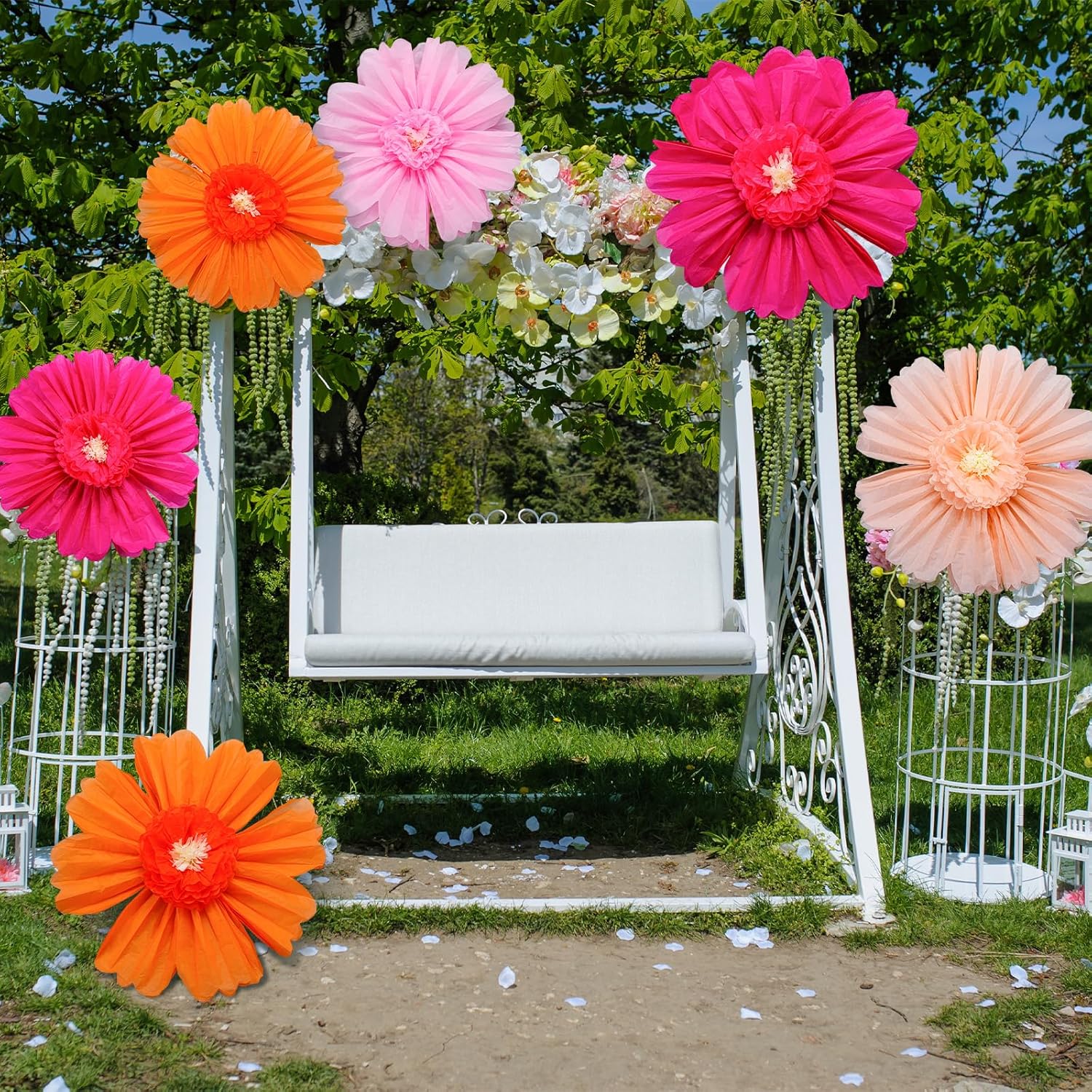 Giegxin 6 Pcs 31.5", 24" Orange Giant Paper Flower Rose Red Large Tissue Paper Flower for Wall Big Colorful Floral Decorations for Wall Wedding Bridal Shower Baby Shower Mexican Fiesta Crepe Birthday
