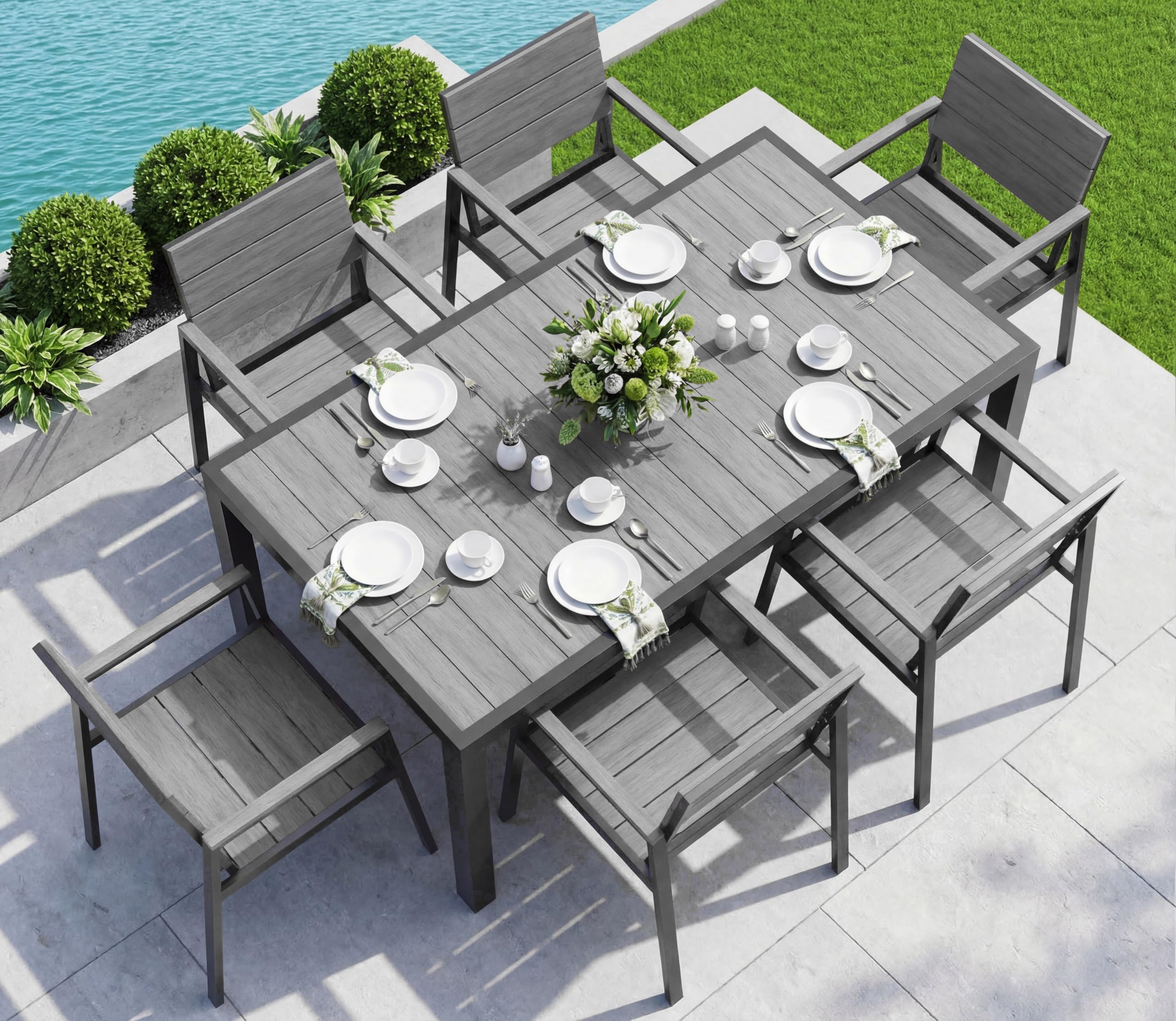 WARRENSLOVE グレー　6個セット Amazon.com: Vexwalx Outdoor Dining Set, Aluminum Dining Table Set