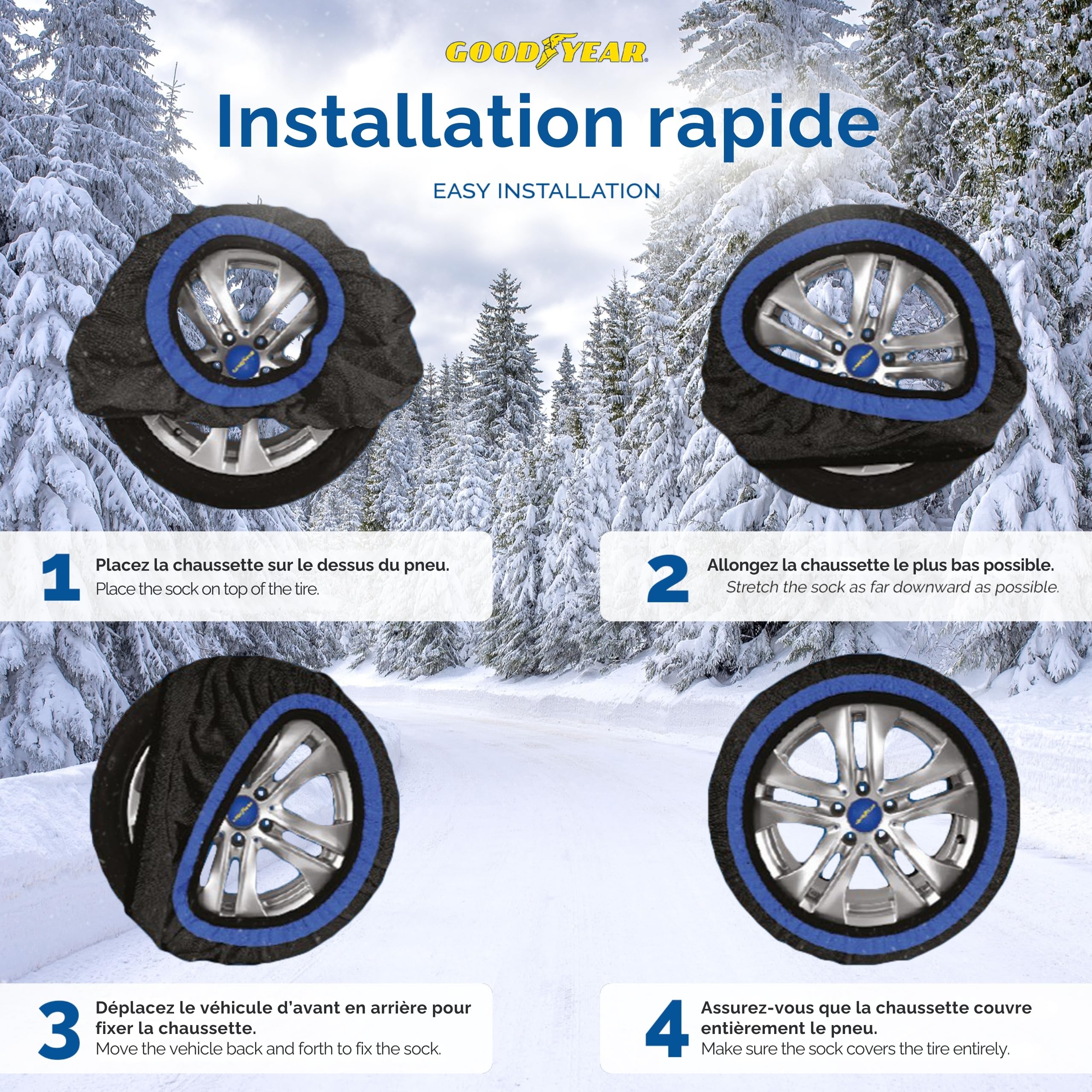 Chaussettes de neige GoodYear Star Gripper homologuées Italie EN 16662-1:2020 Deux chaînes à neige en tissu pour voiture. Snow Sock Taille XL