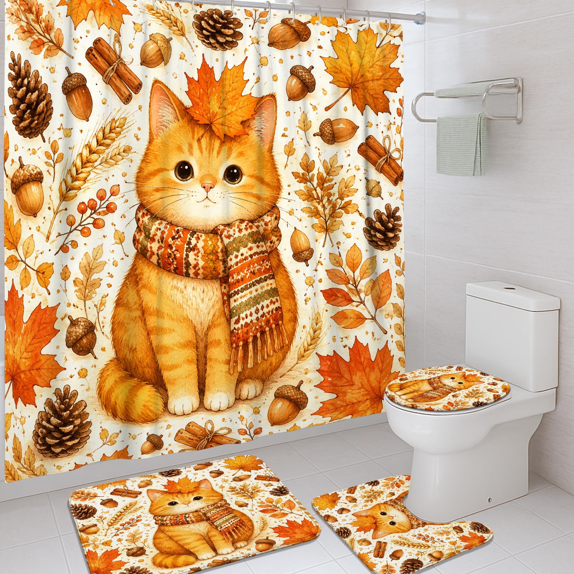 Rideau de douche feuilles de glands d'automne pour salle de bain cocooning