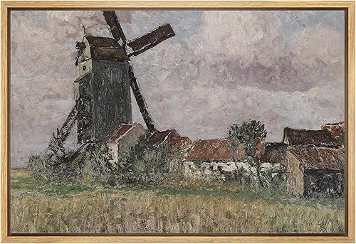 MUDECOR Lienzo enmarcado para pared, póster motivacional, molino de viento de granja europea, ilustraciones clásicas, bellas artes, decorativo, zen,