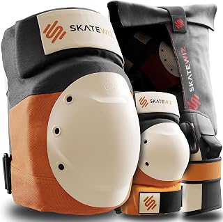 SKATEWIZ Adult Skating Protective Gear: Knee Pads, Elbow Pads, Wrist Guards 6pc Set - Roller Skates, Inline, Skateboard - German Designed