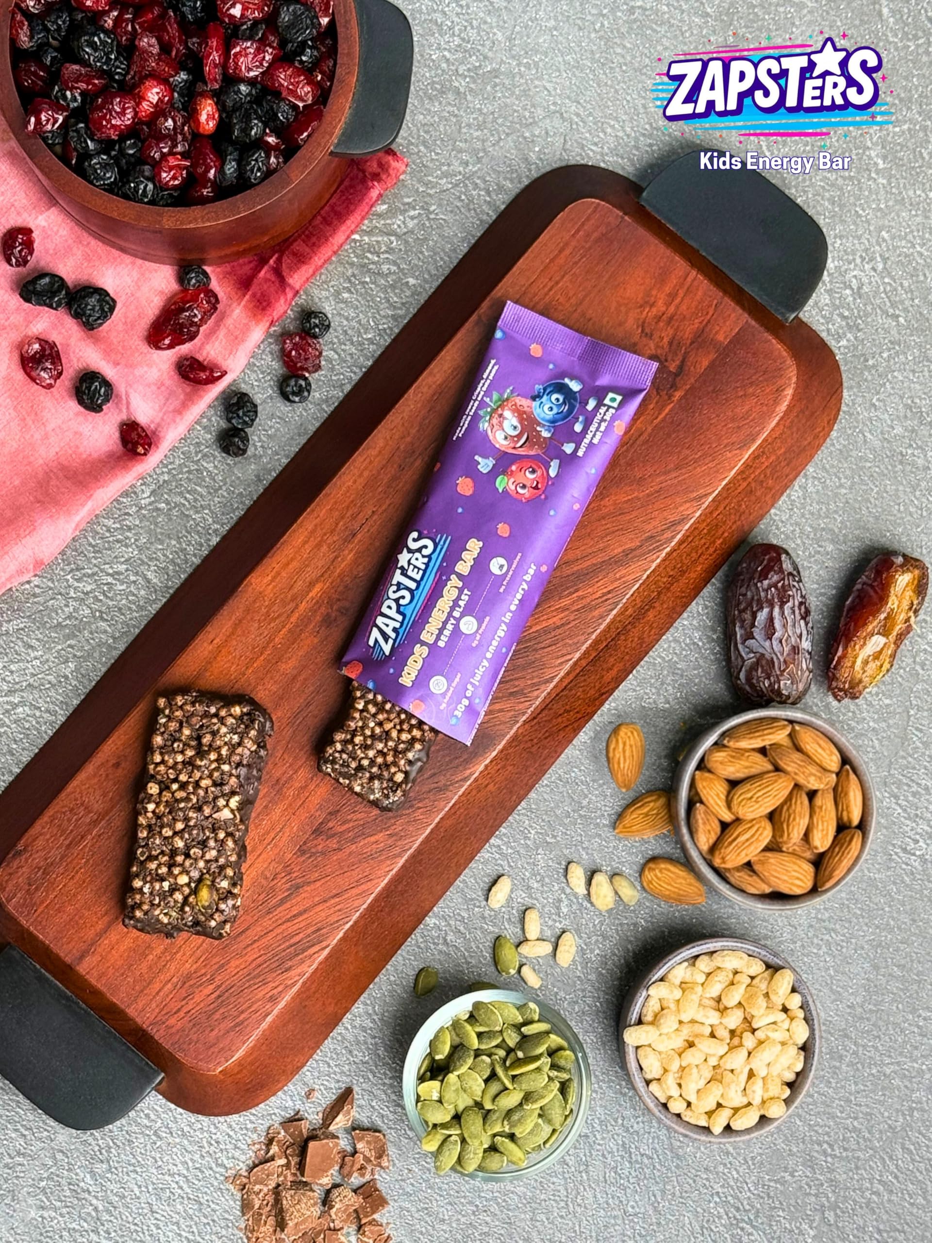 Zapsters Kids Energy Bar | Box of 6 (30g Each) Plant Based Snack | No Added Sugar | Gluten Free | No Palm Oil & Preservatives | Vegetarian (ASSORTED PACK OF 6 ( 2 Birthday Cake + 2 Berry Blast + 2 Chocochips )) — Amazon image 6