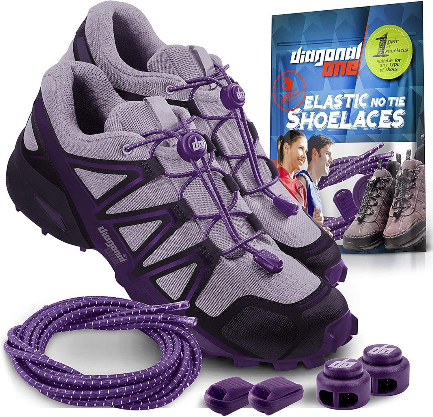 Diagonal One Elastic Shoe Laces for Men and Women, Compatible with Sneakers, Converse, Trainers, and Casual Footwear – No Tie Shoelaces Suitable for Kids, Adults, Teenagers and Seniors (Purple) : Clothing, Shoes & Jewelry