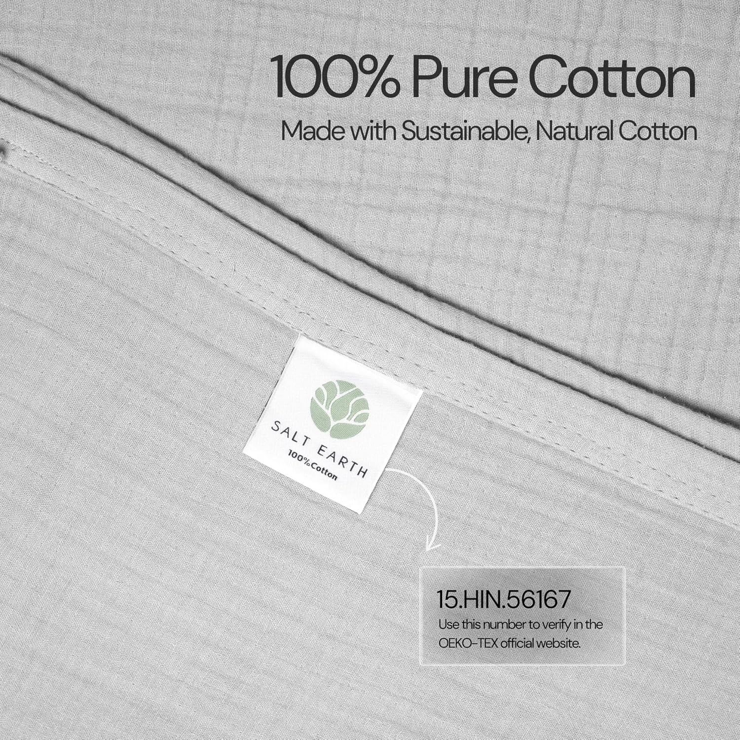 Salt Earth 100% Cotton Muslin Throw Blanket, Gauze Blanket 50"X60" Throw with Tassel 4 Layered for Couch, Bed, Living Room, Lightweight & All Seasons Blankets & Throws, Skin Friendly(Scottish Grey) - Image 4