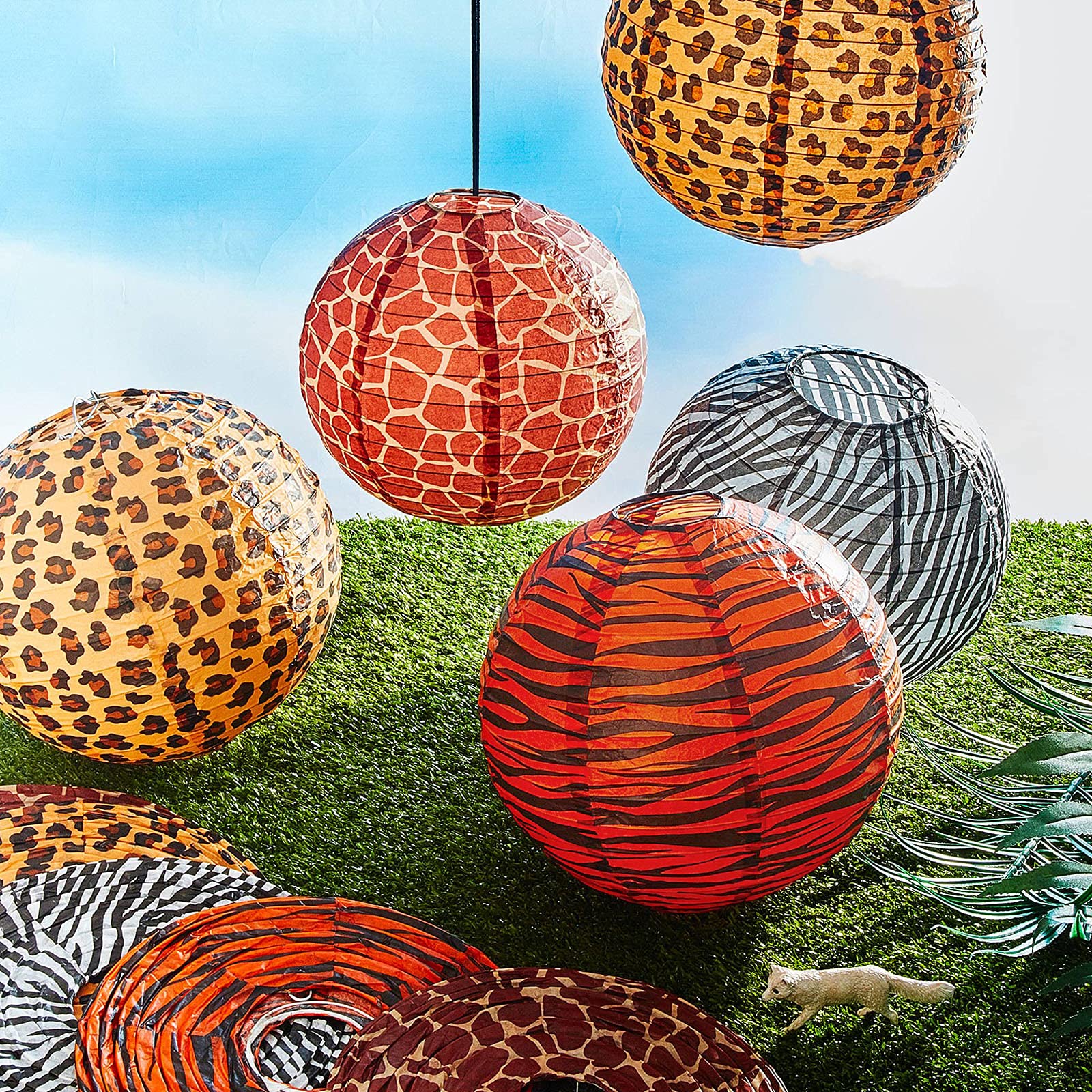 Linternas de Papel Estampadas de Animales Farol Colgante de Animales de Granja Decoraciones de Farol de Papel de Animales Linterna Colgante de Animales de Selva para Cumpleaños (12 Piezas)