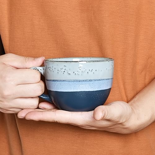 Miniatura 6 de Bosmarlin Juego de 2 tazas grandes de cerámica para café con leche, tazas de sopa jumbo de cerámica para oficina y hogar, 18 onzas, aptas para