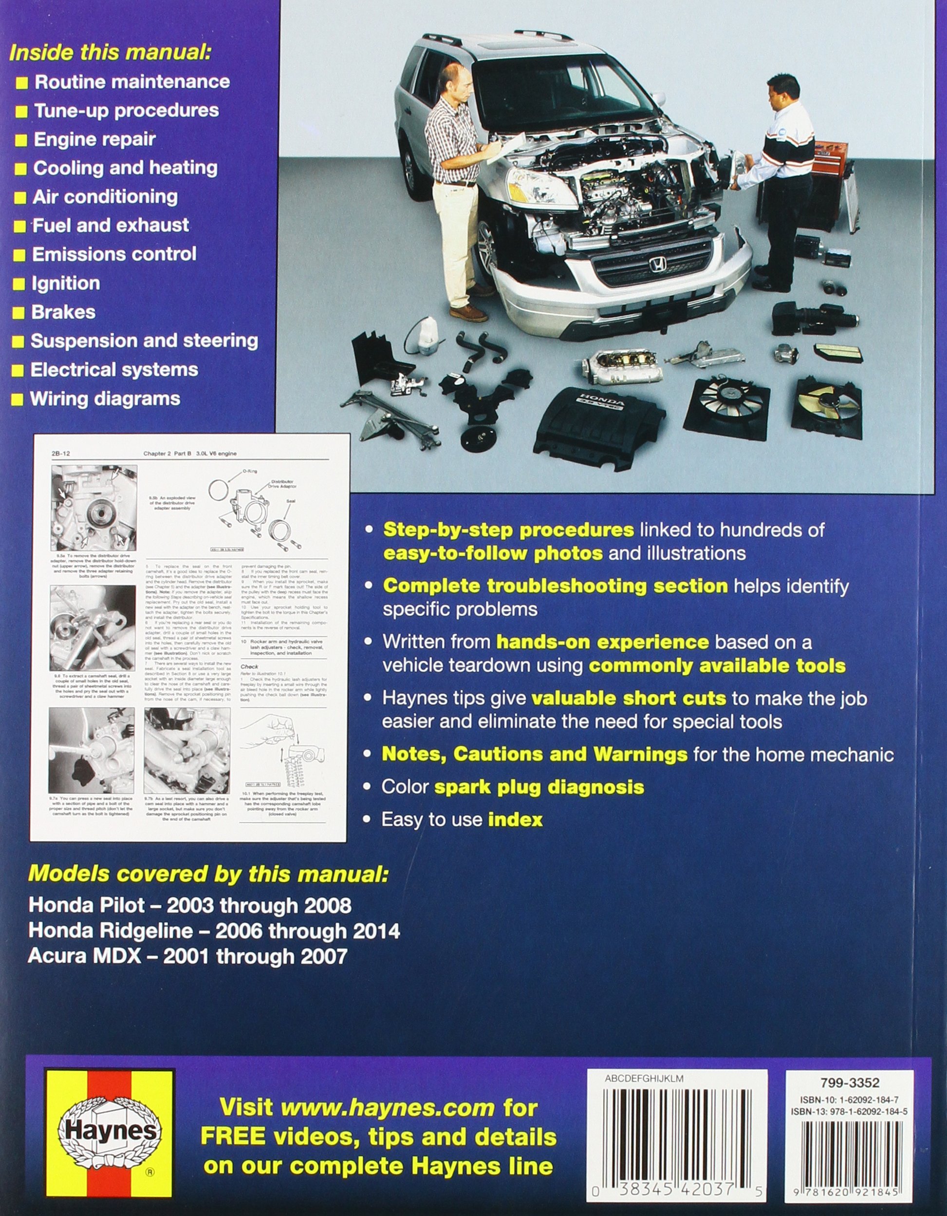 Amazon.com: Acura MDX, Honda Pilot & Ridgeline Haynes Manual (2001