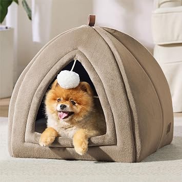 Bedsure Cat Cave Bed Indoor - Flannel Hooded Cat Igloo House, 44x44cm