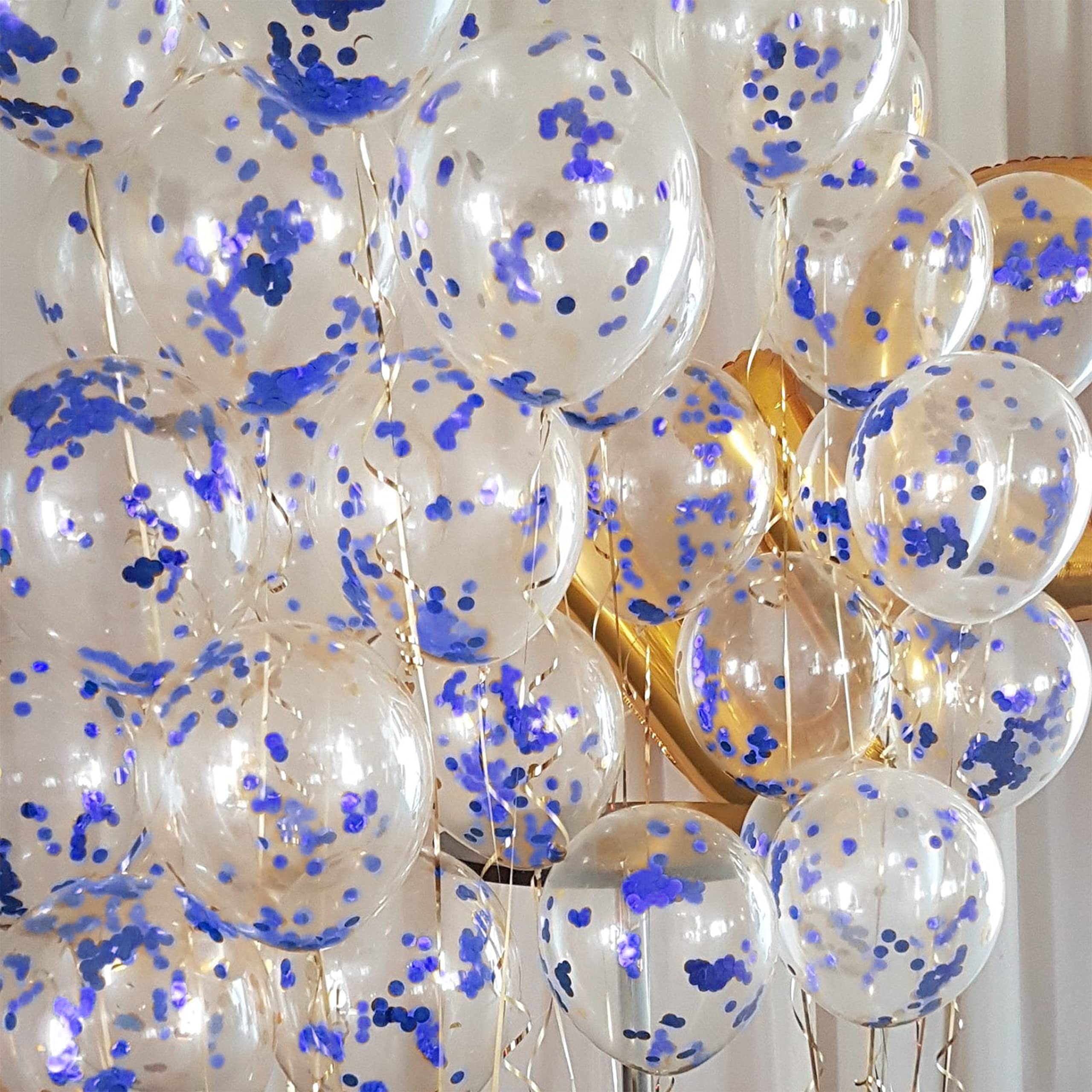 ITAF Blue Glitter Transparent Confetti Balloons For Balloon Garland/Birthday/Anniversary/Baby Shower/Bachelorette/Engagement & Cocktail Party Decorations - Pack of 20