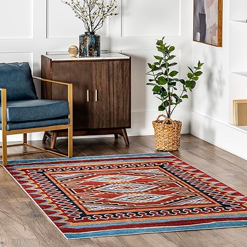 nuLOOM Naoma Southwestern - Alfombra lavable a máquina, 4 x 6 pies, color óxido