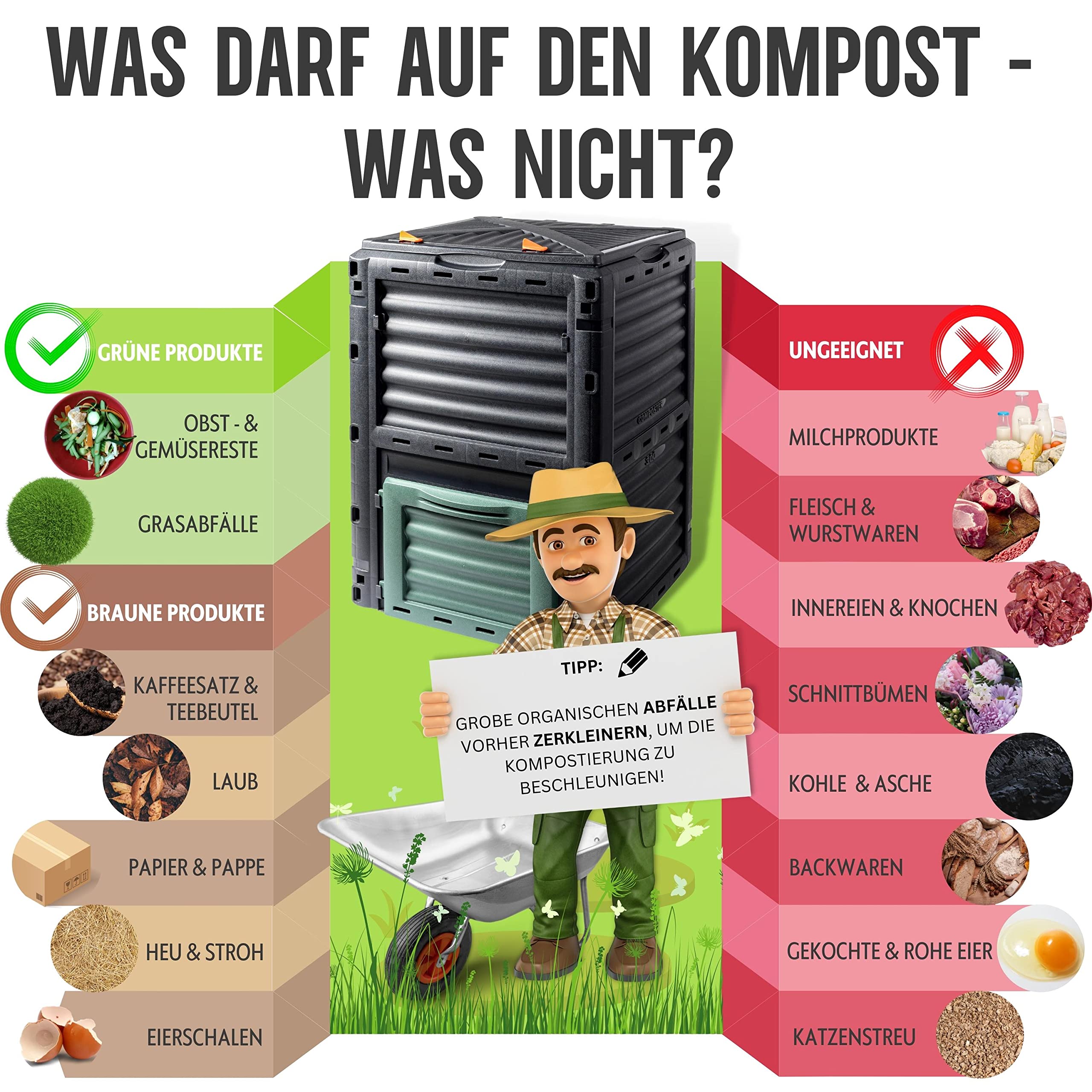 Schauer Gartenkomposter 300 Liter aus Kunststoff - Schnellkomposter mit praktisches Stecksystem - Thermokomposter/Kompostierer mit Deckel & verschließbar