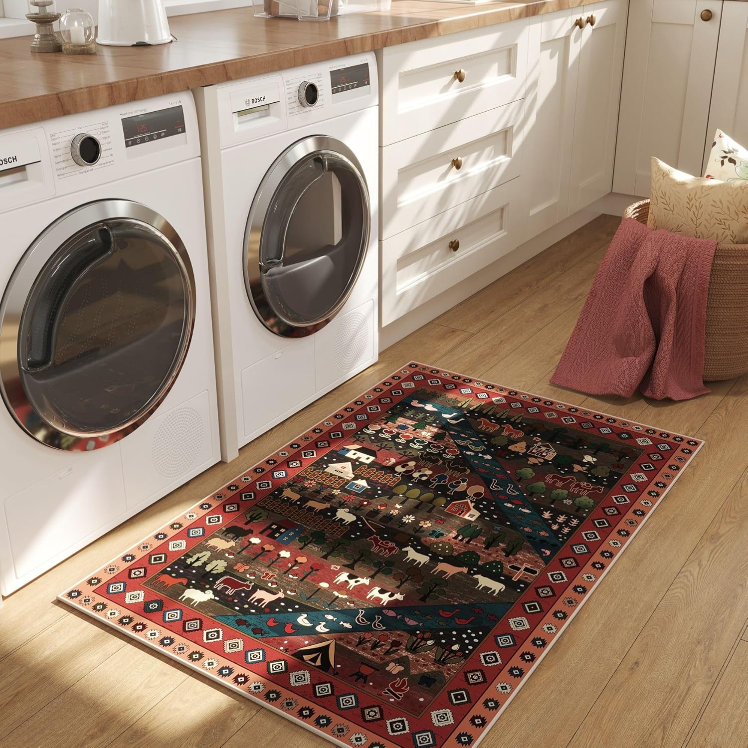 Door Mat Indoor Entrance 2x3 Rug Machine Washable Nomadic Animal Small Area Rug Non-Slip Low Pile Throw Rugs for Entryway, Kitchen, Front Door Indoor Entrance, Entry, Kids Room, Red