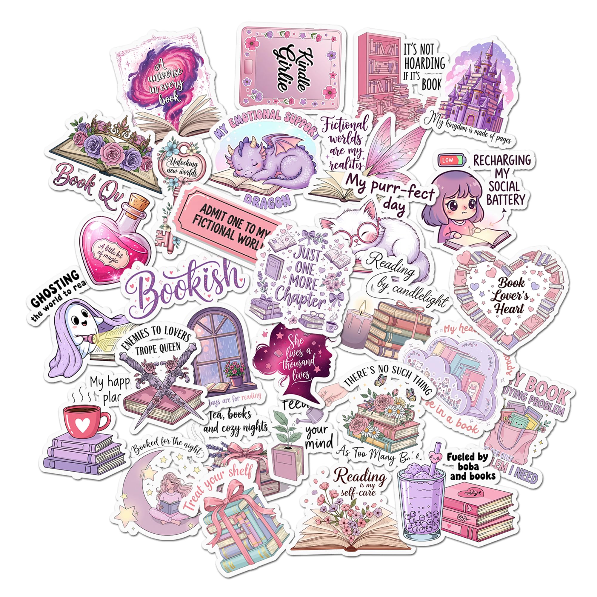 Autocollants lecture imperméables en vinyle rose et violet pour gourde et ordi x30