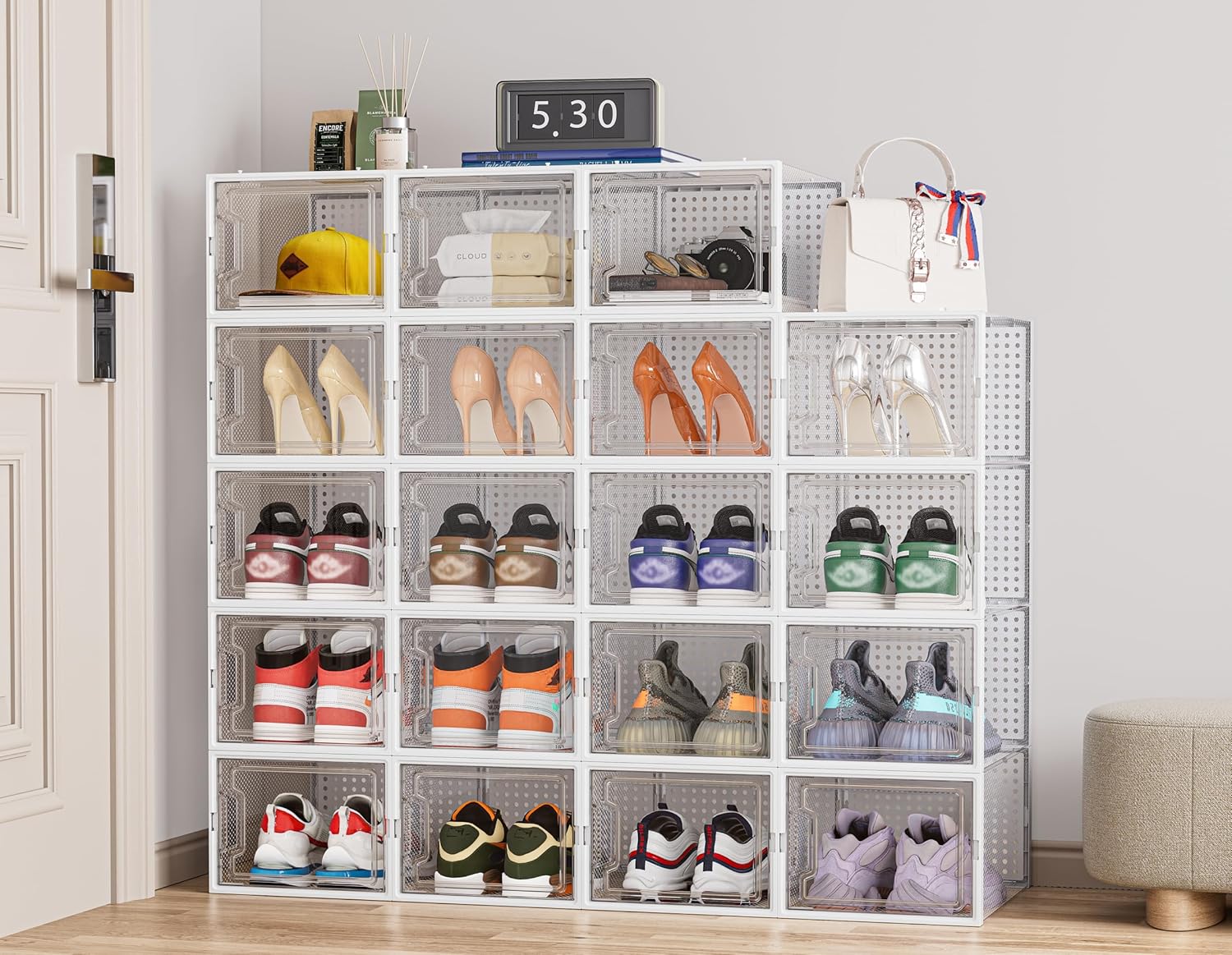 HOMIDEC Shoe Storage, 12 Pack Shoe Organizer for Closet, Shoe Boxes Clear Plastic Stackable Shoe Containers with Lids for Size 13