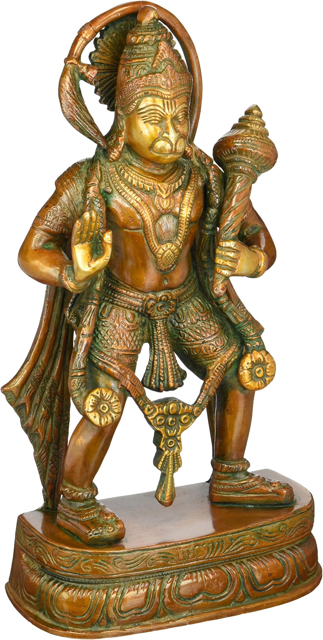 Hanuman Statue - 11 inches Brass Statue of Lord Hanuman a Hindu God by Lotus Sculpture Imported from India