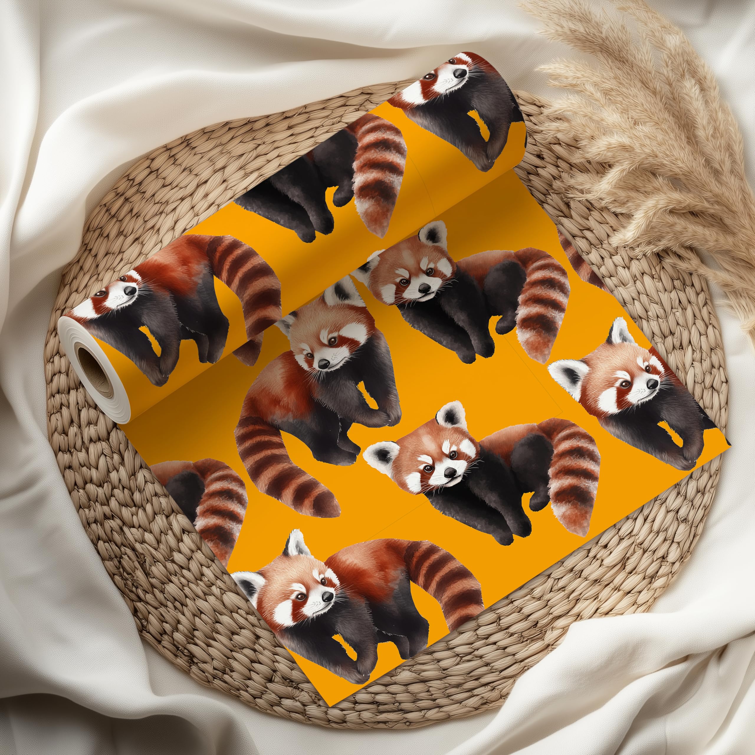 Cute Red Panda Wrapping Paper Sheet, Fluffy Red Pandas, Perfect for Animal Lovers, Birthdays & Kids Parties - W103 (Orange, Large Sheet - 58 x 85cm / 22.8" x 33.4" inches)