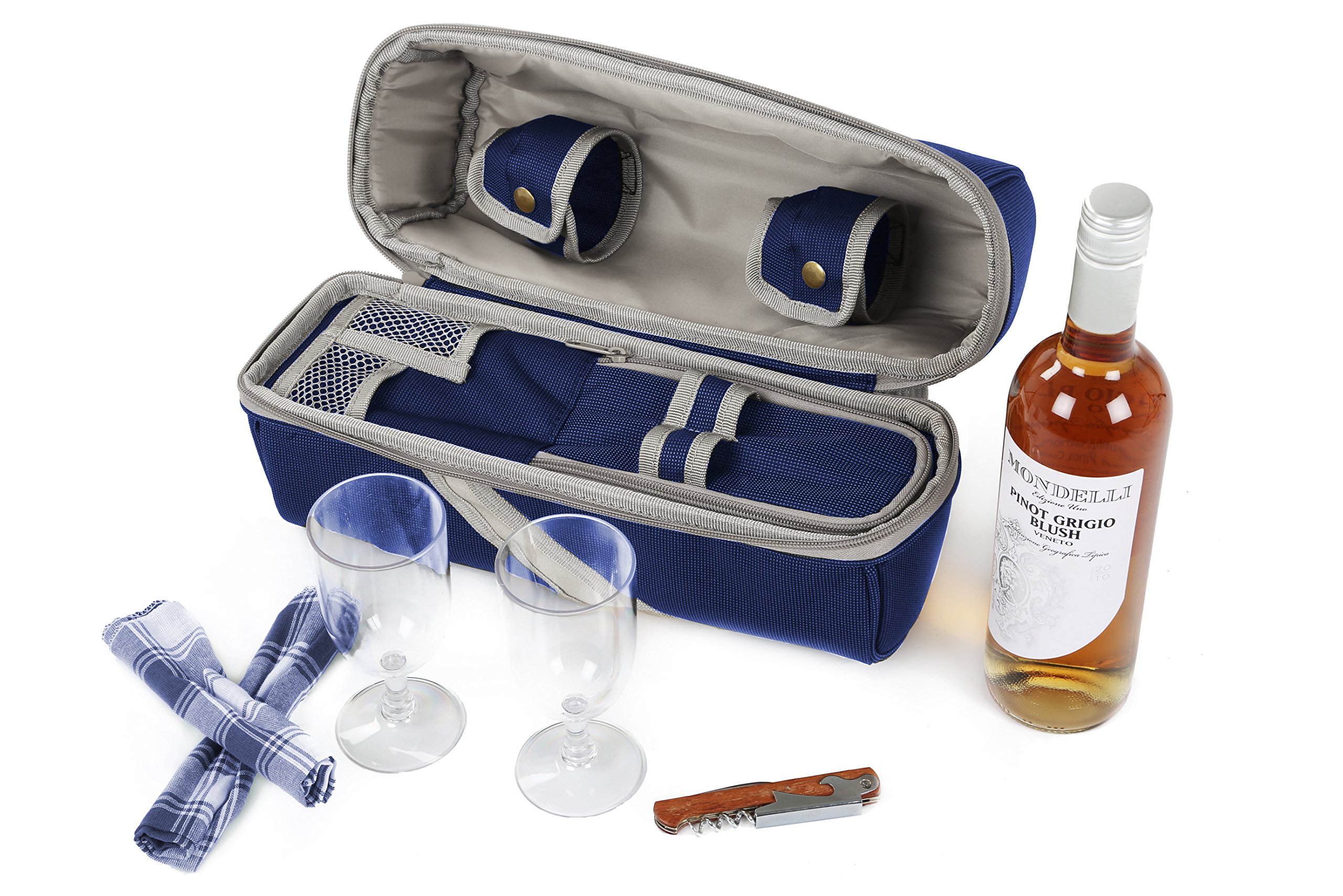 Greenfield Collection 2 Person Insulated Deluxe Wine Cooler Bag with Accessories, Perfect for Picnic Camping, and Beach (Navy Blue) - Image 4
