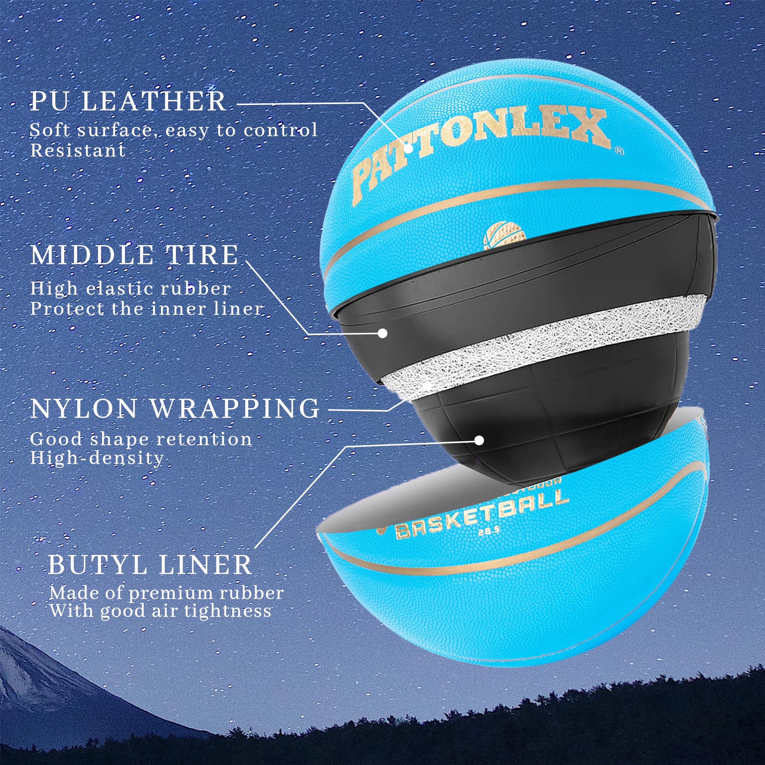 Balones de baloncesto de cuero de 28.5 pulgadas, tamaño oficial 6, para interiores y exteriores, para jóvenes y mujeres (azul/desinflado)
