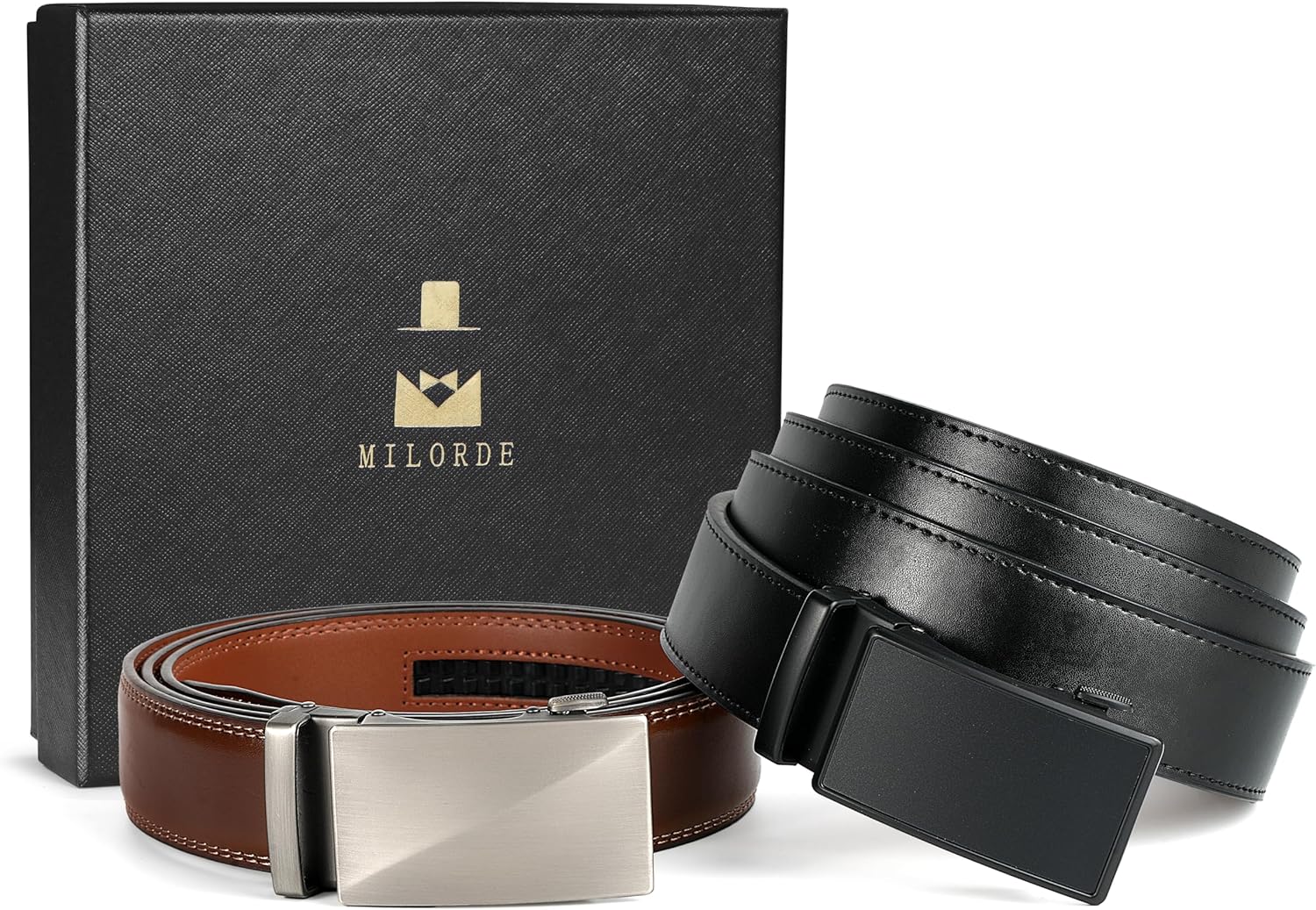 MILORDE Men's 2Pack Ratchet Belt, Handmade, 100% Cow Leather, Fashion & Classic Designs for Work Business and Casual - Image 7