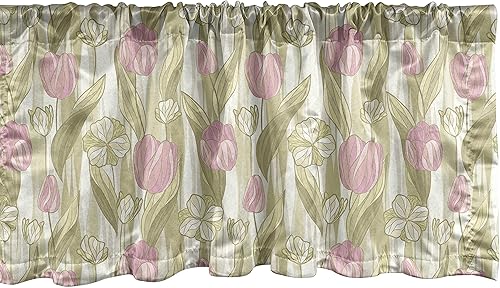 Miniatura 90 de Lunarable Cenefa de ventana abstracta contemporánea, líneas irregulares monocromáticas y nodos patrón curvilíneo, cenefa de cortina para decoración