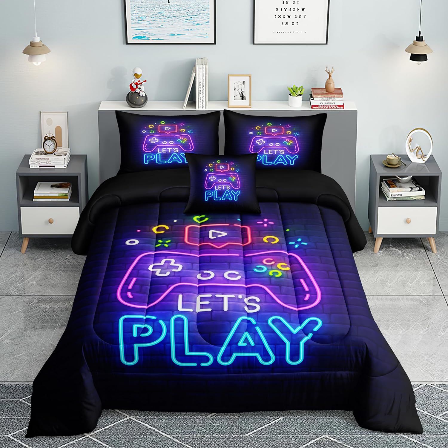 Gaming Bedding Sets for Boys,Twin Comforter Set for Boys,Gaming Comforter Set for Boy,Kids Bedding Twin with 2 Pillowcases,Microfiber Boy Bed Set,All Season Use