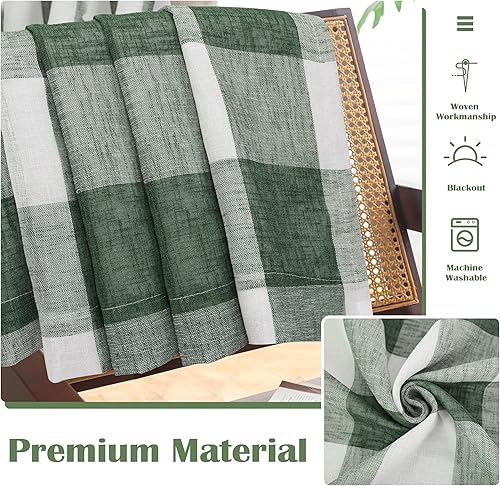 Vista 245 de DriftAway - Cortinas de ojales opacas, patrón a cuadros, forro térmico con aislamiento, blackout, impresas a cuadros, 2 capas, juego de 2 paneles