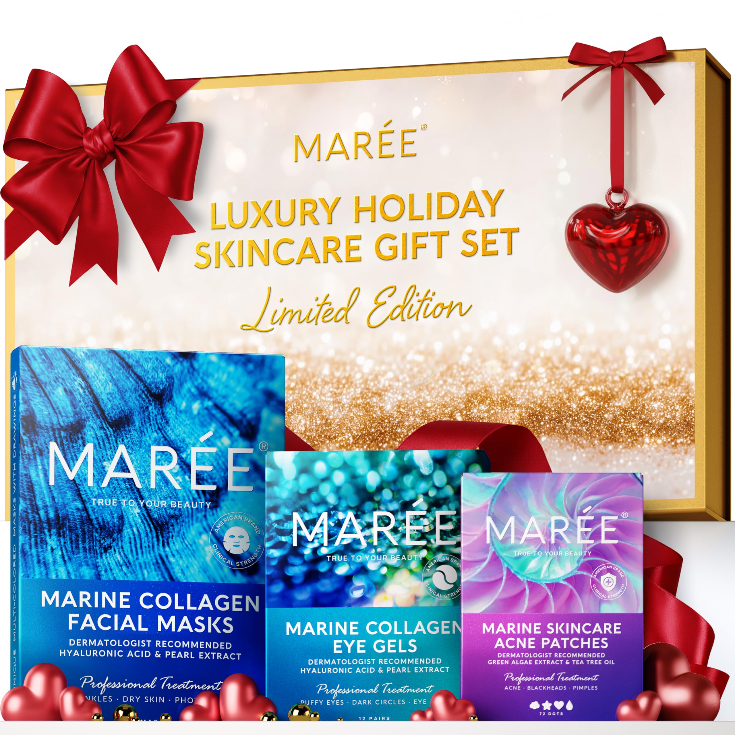 MAREE Valentines Day Gifts for Her – Skincare Gift Box – Under Eye Patches, Collagen Face Mask & Cute Star Pimple Patches – Valentines Gifts for Her,