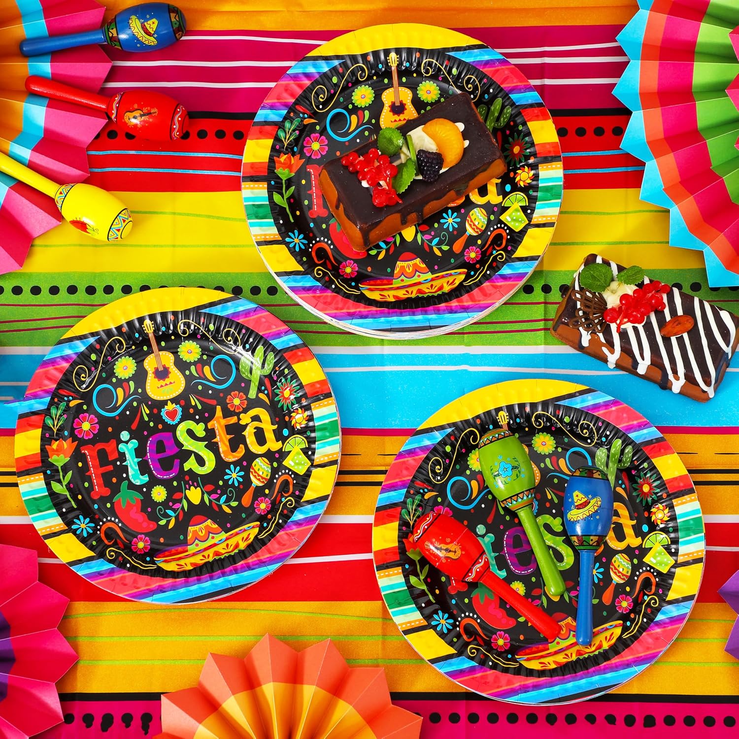 JOYIN 72 Pcs Mexican Fiesta Paper Plates 9” set for Cinco De Mayo Disposable Fiesta Party Decorations Mexican Colorful Floral Platters Tableware Set, Pinata Mexico Taco Dinner Dance Party Supplies