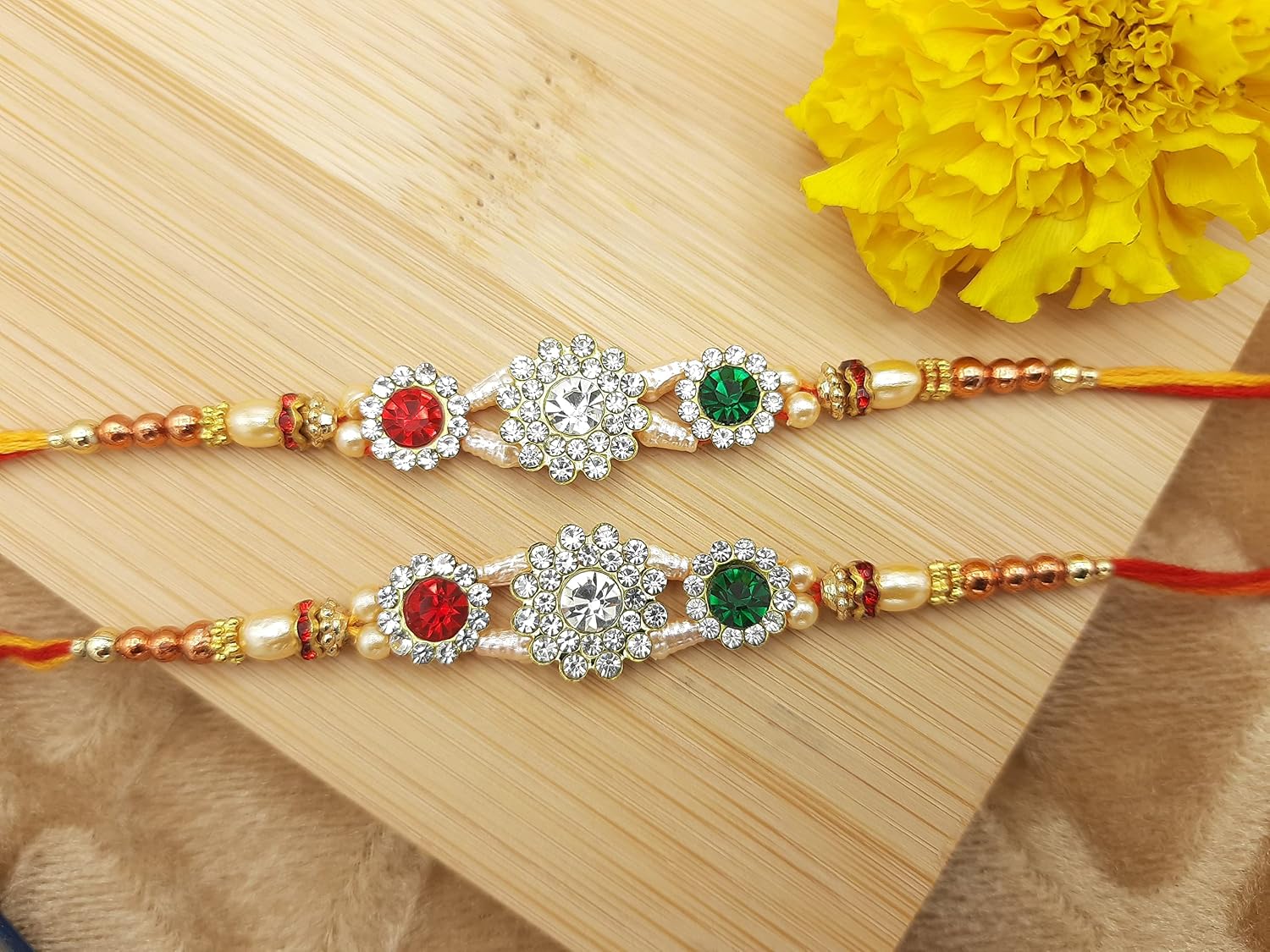 Rakhi for brother, stylish bracelet Rakhi with Faux Pearls, Beautiful Multicolor stones,Raksha Bandhan Rakhi Gift, Wrist bands for loving Sibling/ Brother Sister & Father -Set of 2, Threads, Metal