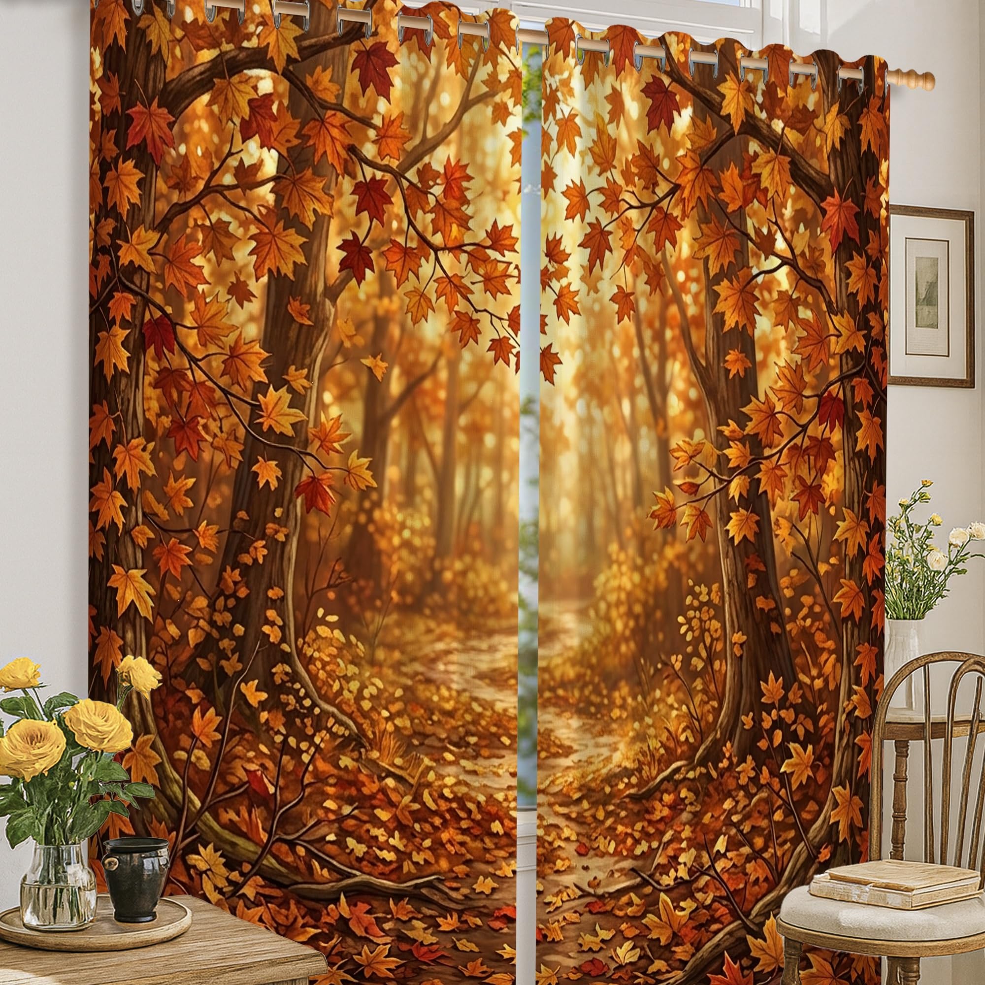 Rideaux occultants à motif feuilles pour illuminer votre salon d'une ambiance automnale