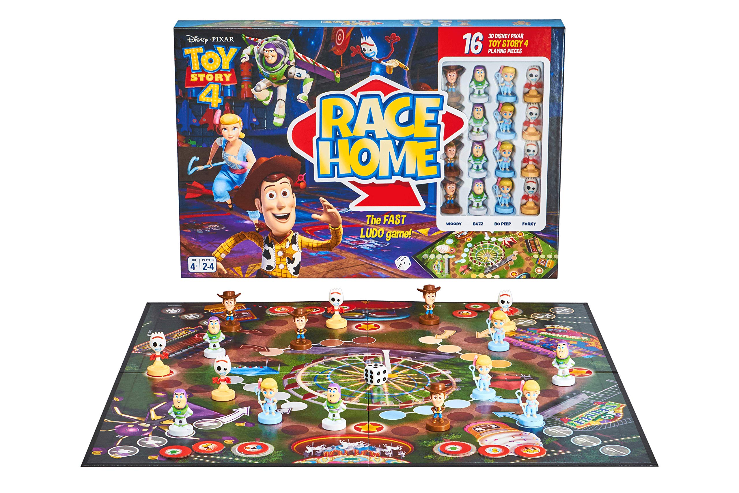 Disney Gioco da tavolo ufficiale Toy Story 4 Race Home, 16 Toy Story 4 pezzi da gioco inclusi, ottimo regalo per un massimo di 4 giocatori, età 3+