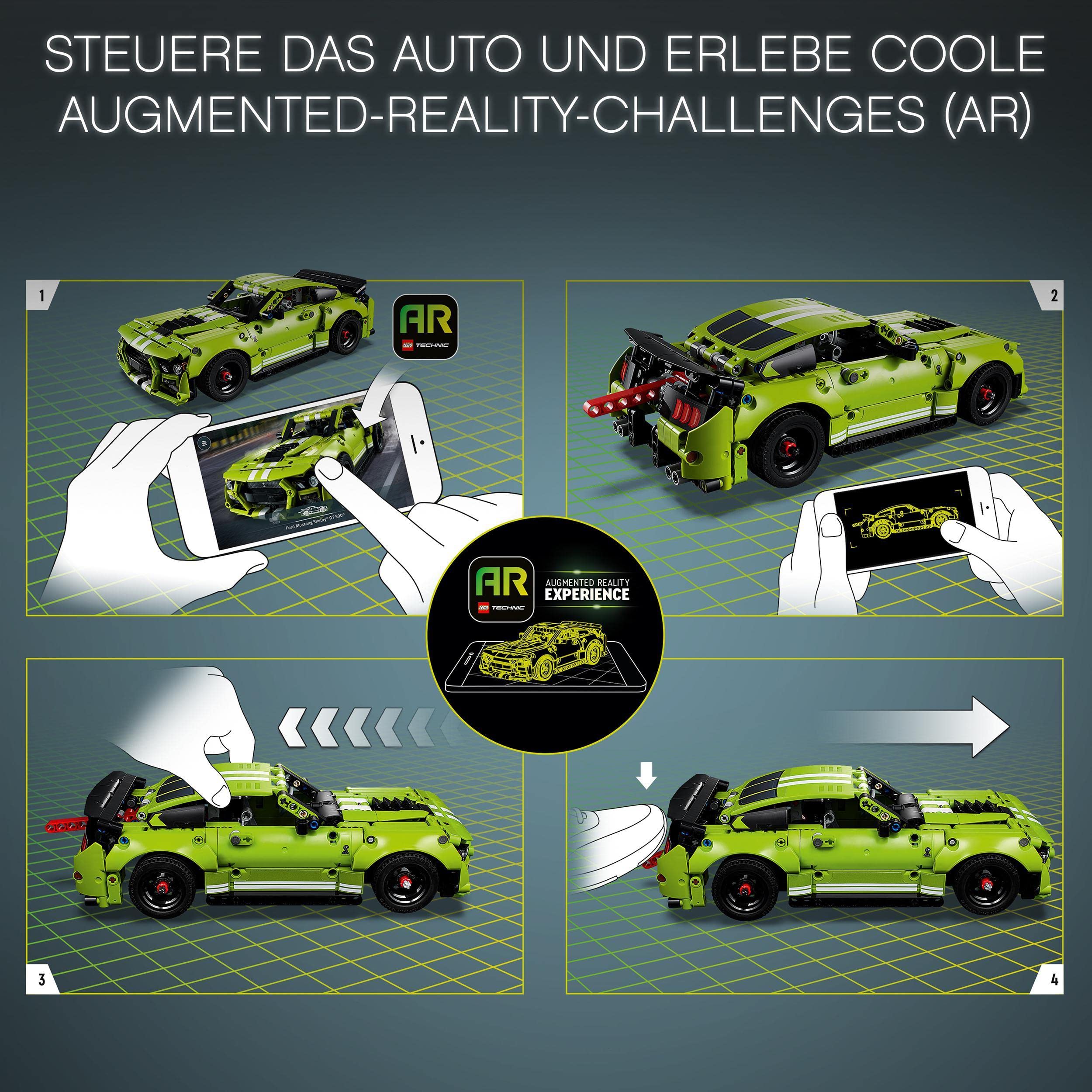 LEGO Technic Ford Mustang Shelby GT500, Modellauto-Bausatz, Spielzeugauto, Rennauto für Kinder und Teenager mit AR-App und Rückziehmotor 42138