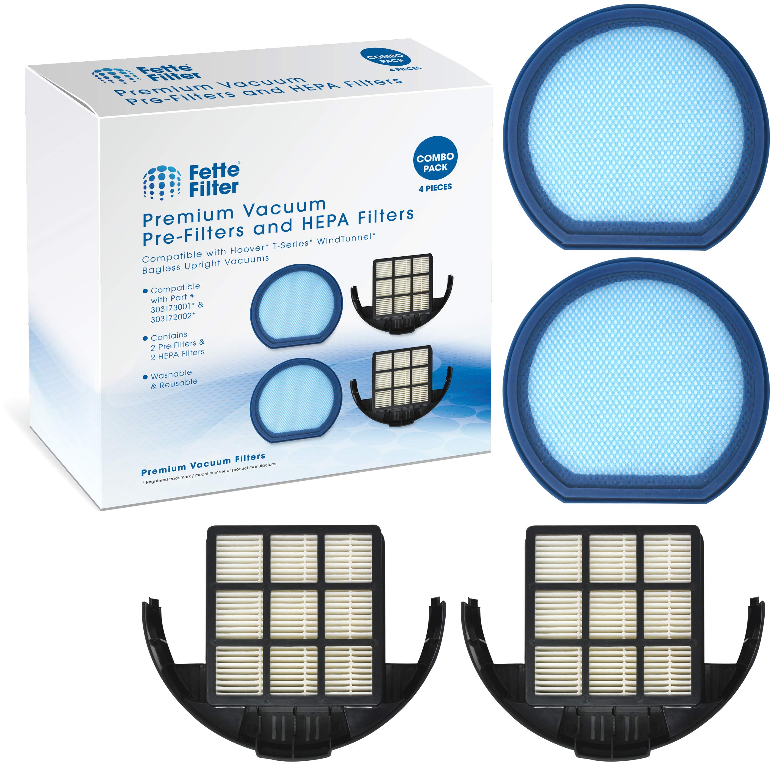 Fette Filter - Vacuum Filter Set Compatible with Hoover T-Series WindTunnel Bagless Upright - Compare to Part # 303173001 and 303172002 (2-Pack)
