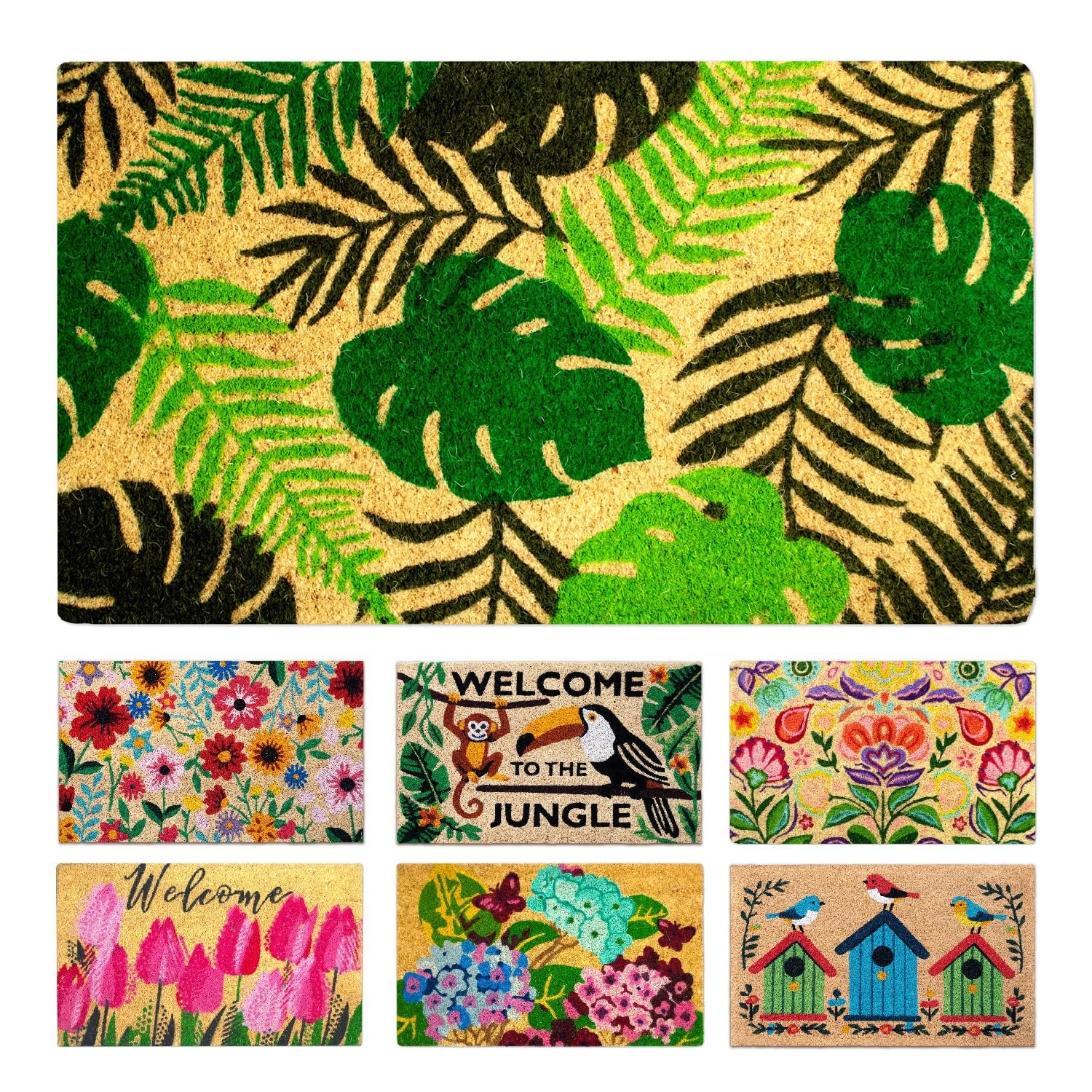 Coir Doormat - Tropical - 40x70 cm - Outdoor Door mat - Front Door mat outside - Doormats outside