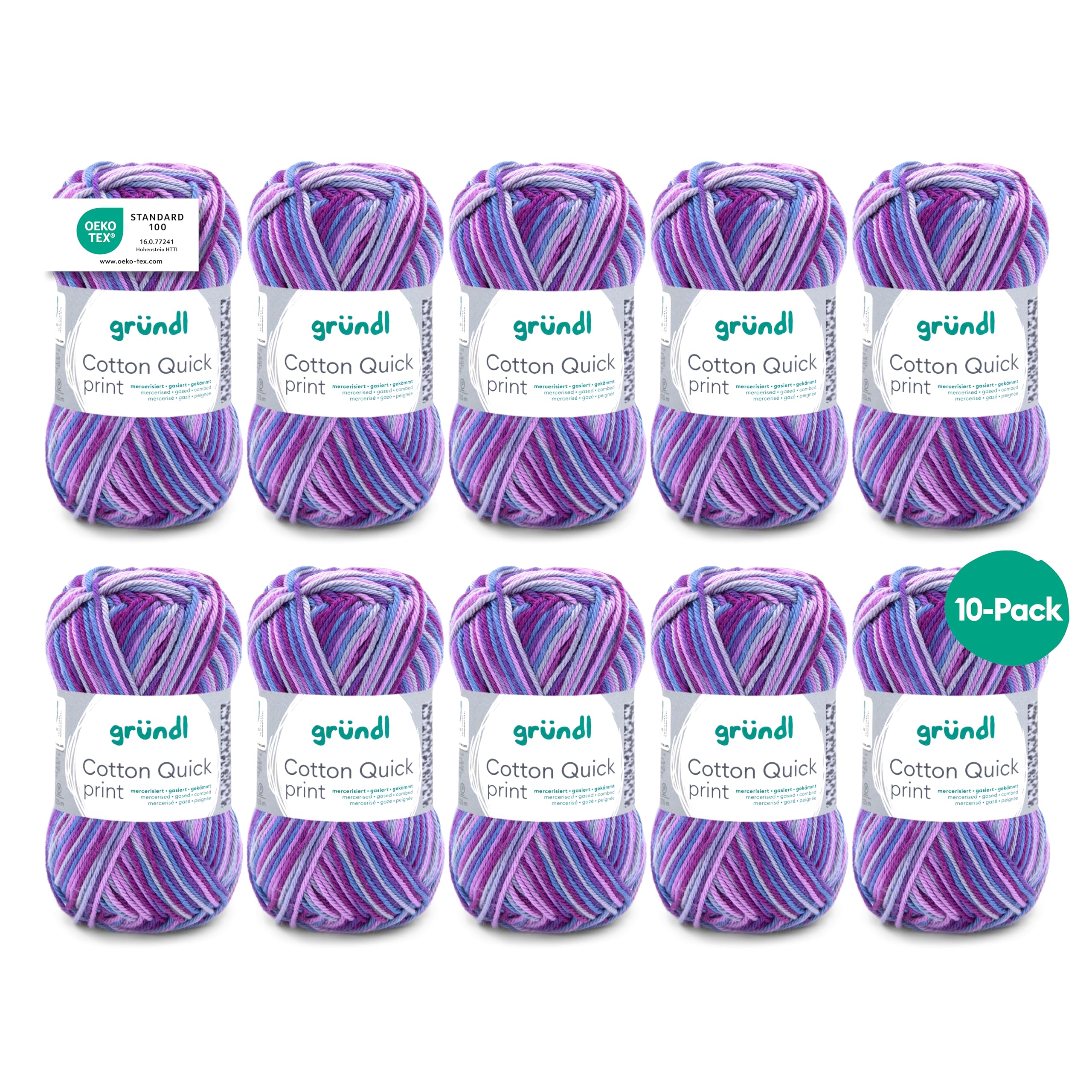 Gründl Cotton Quick Print knitting/crochet yarn (colourful yarn made of 100% cotton, OEKO-TEX certified, 50 g / 125 m, needle size: 3-4, 1 x 50 g), Aubergine Multicolor