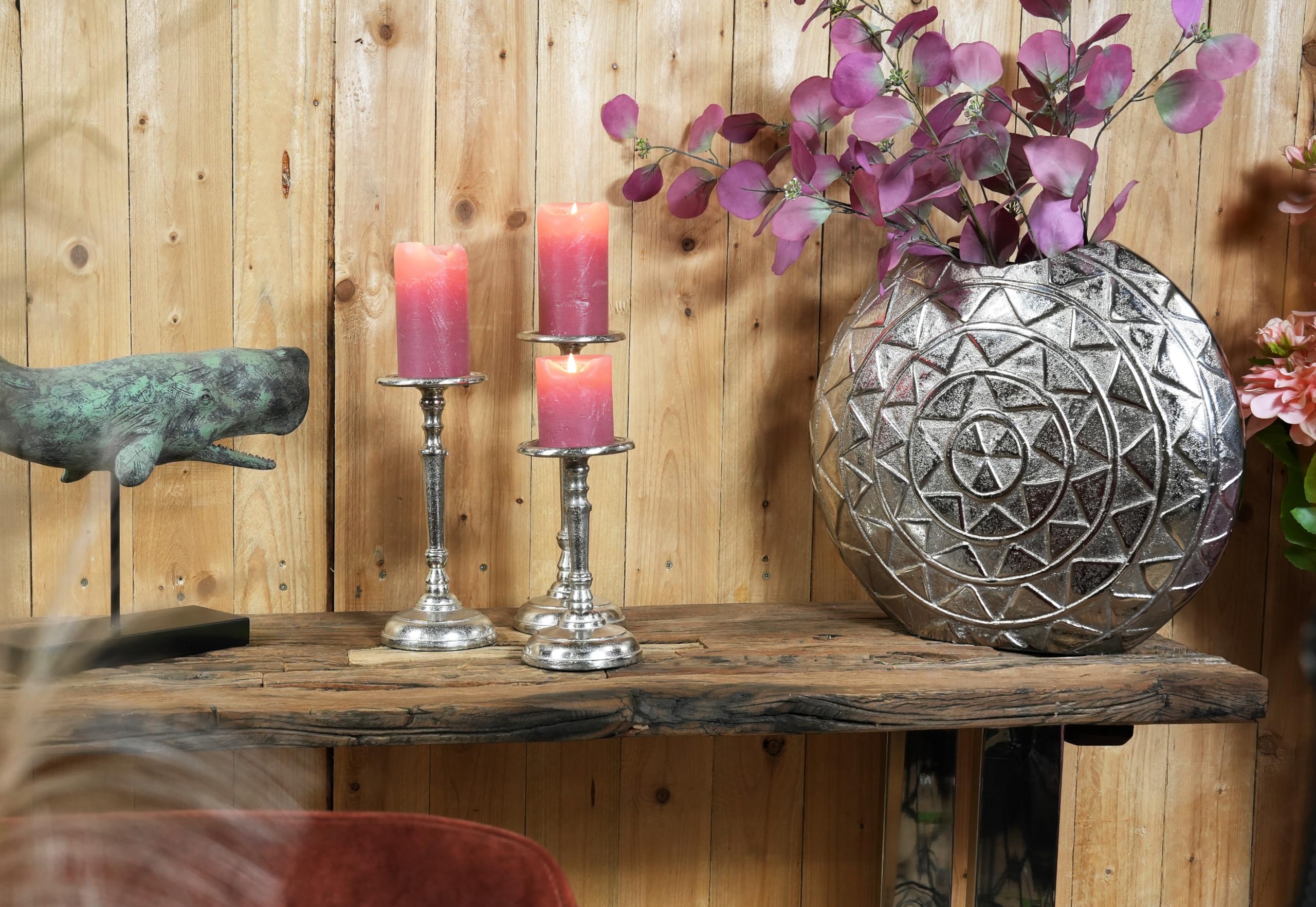 Set di 3 portacandele in metallo argentato, decorazione moderna per candele a pilastro, decorazione da tavolo, matrimonio, decorazione per soggiorno, altezza 20, 25 e 29 cm