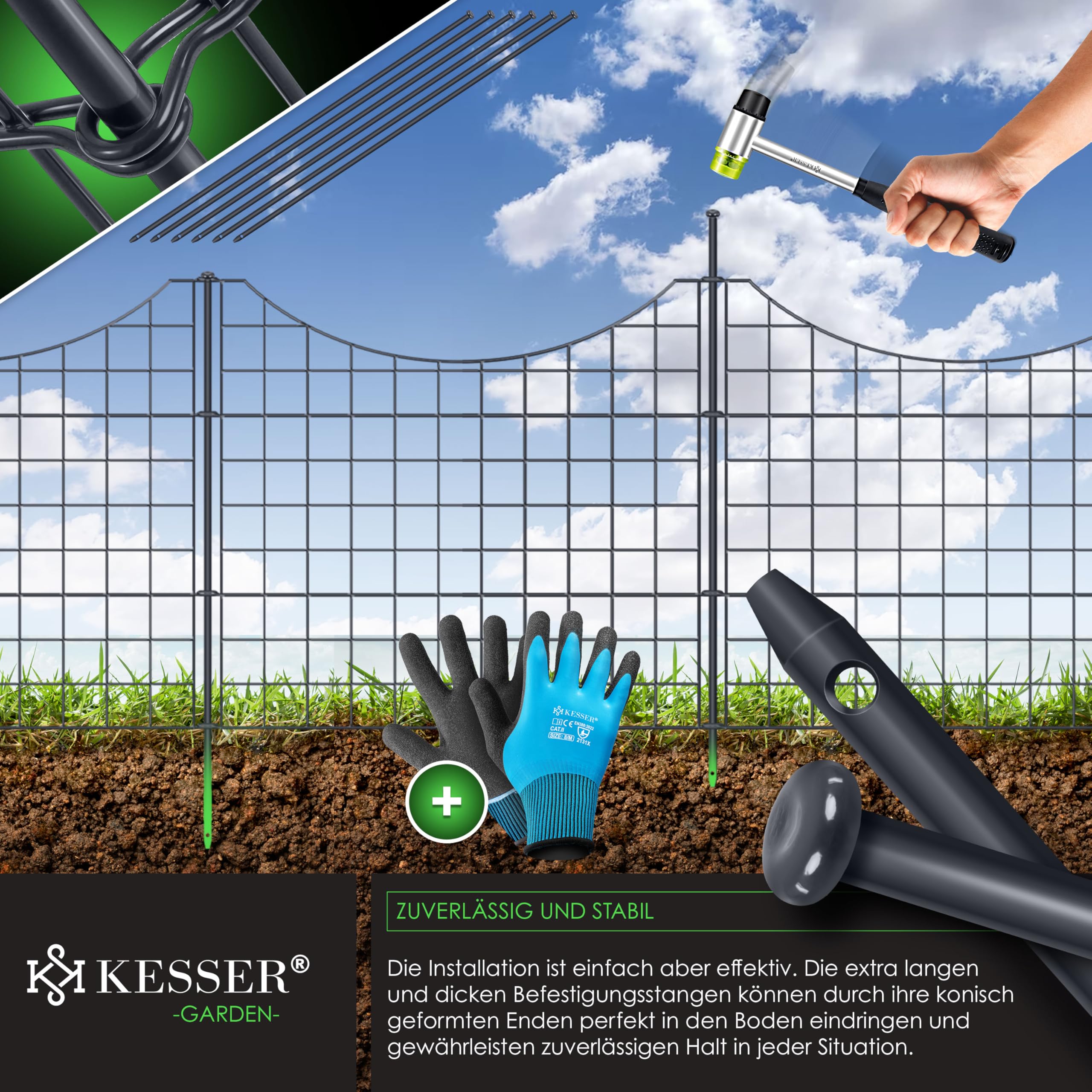 Recinzione Per Laghetto KESSER - Set Completo Metallico Con Paletti E Martello, Espandibile - Foto 6